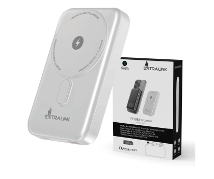 Powerbank ExtraLink MAGSAFE 10000MAH 38.5WH PD20W+15W USB-C USB-A BIAŁY